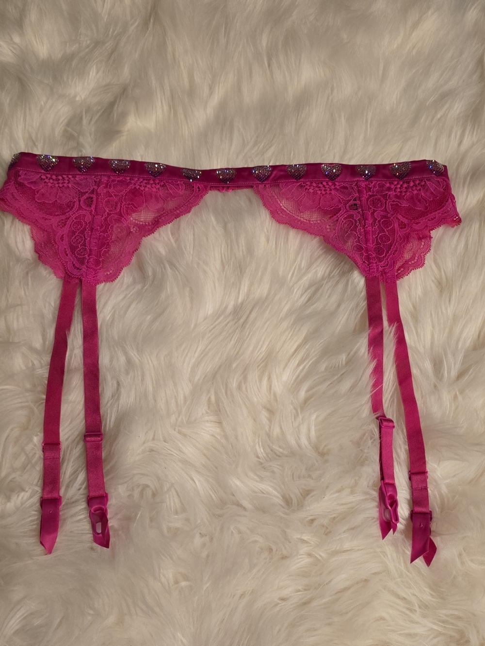Victoria's Secret Very Sexy Shine Strap Pink Lace Heart Garter Belt SIZE M/L